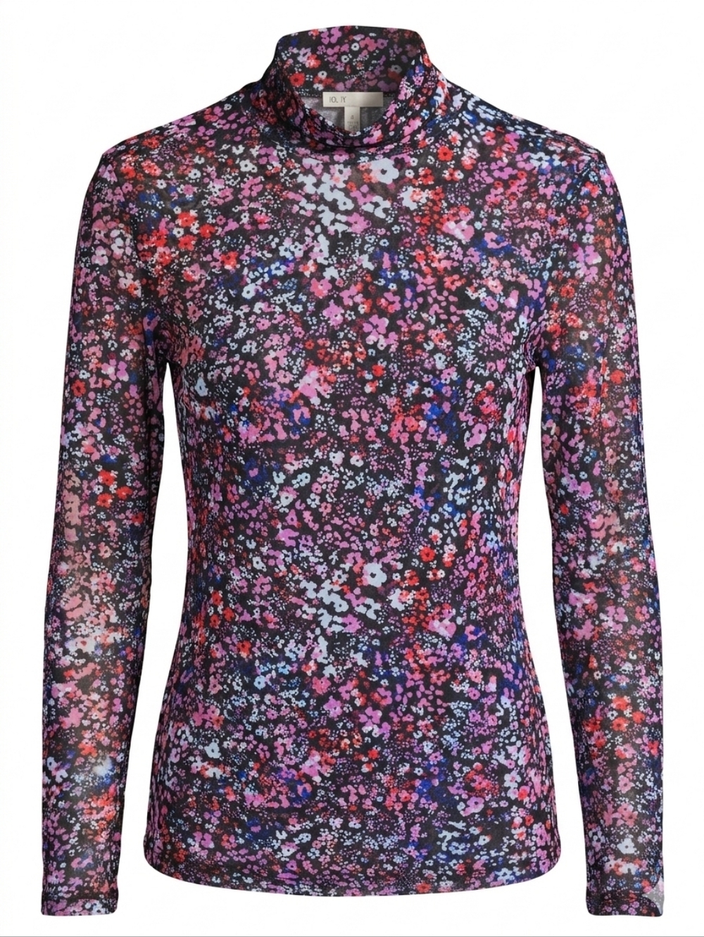 Maje Black Floral Mock Neck Long Sleeve Top